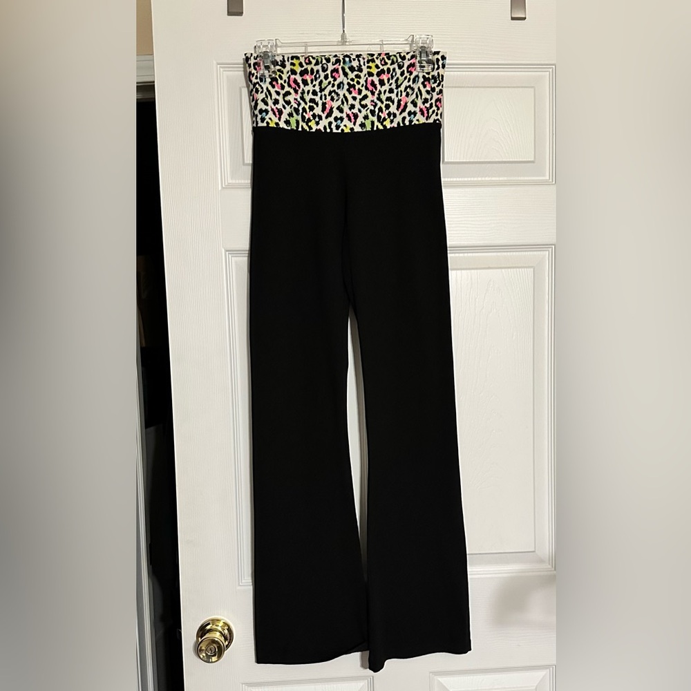 Victoria's Secret Black Wide Leg yoga pants with Leopard Print Waistband